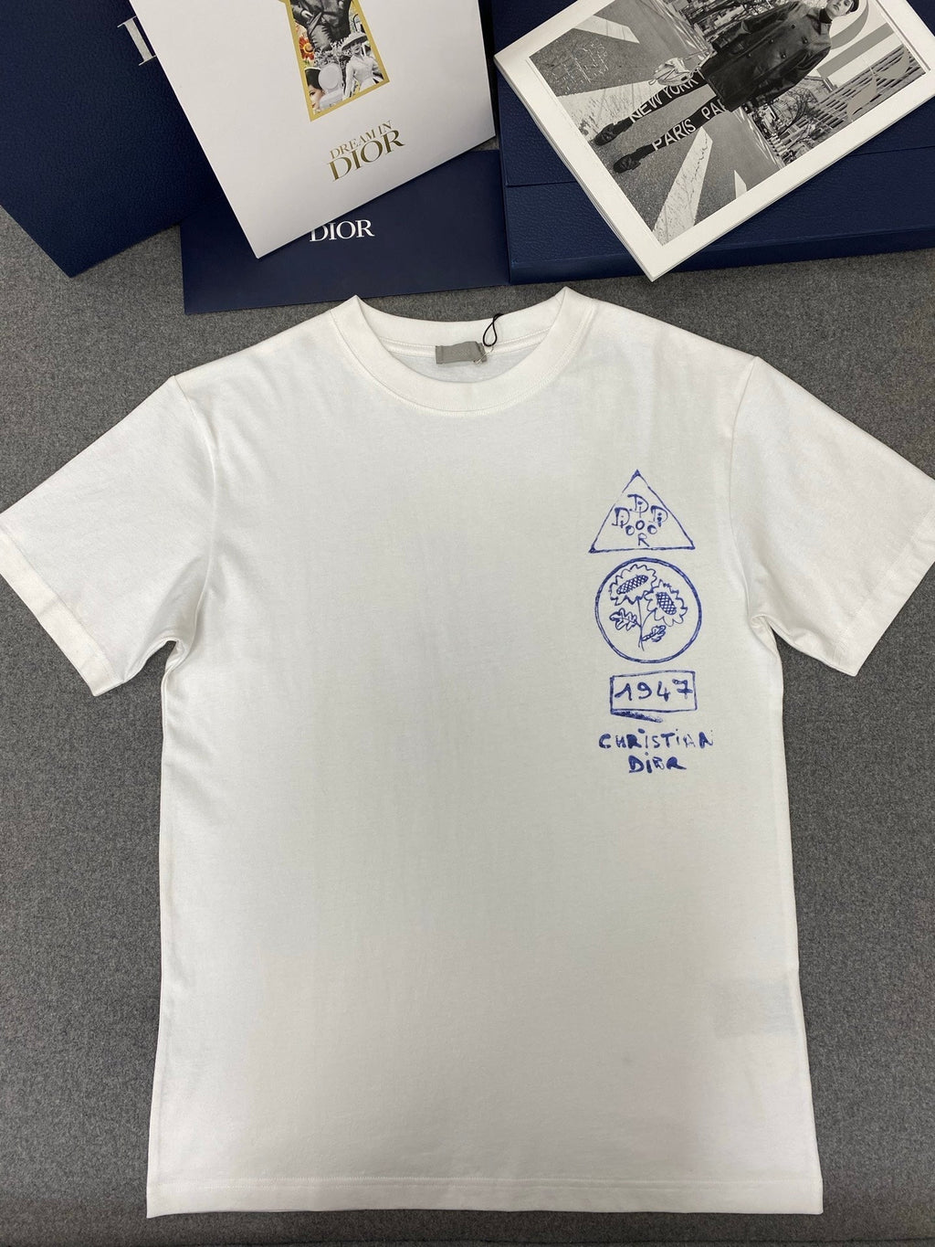 CD Loose T-shirt White Blue Cotton