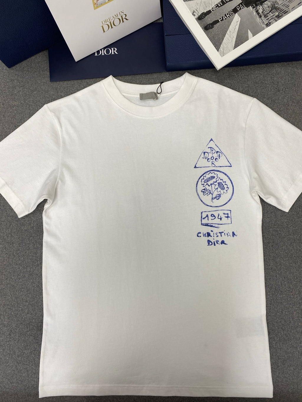 CD Loose T-shirt White Blue Cotton