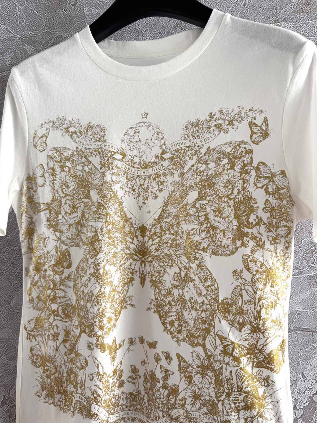 CD Butterfly T-shirt White mix Yellow Cotton Linen