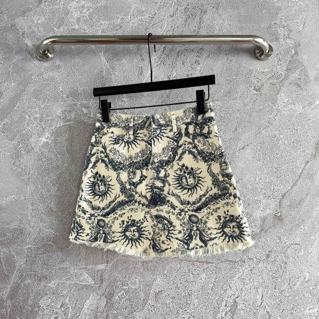 CD Sun God Skirt Beige Blue Cotton