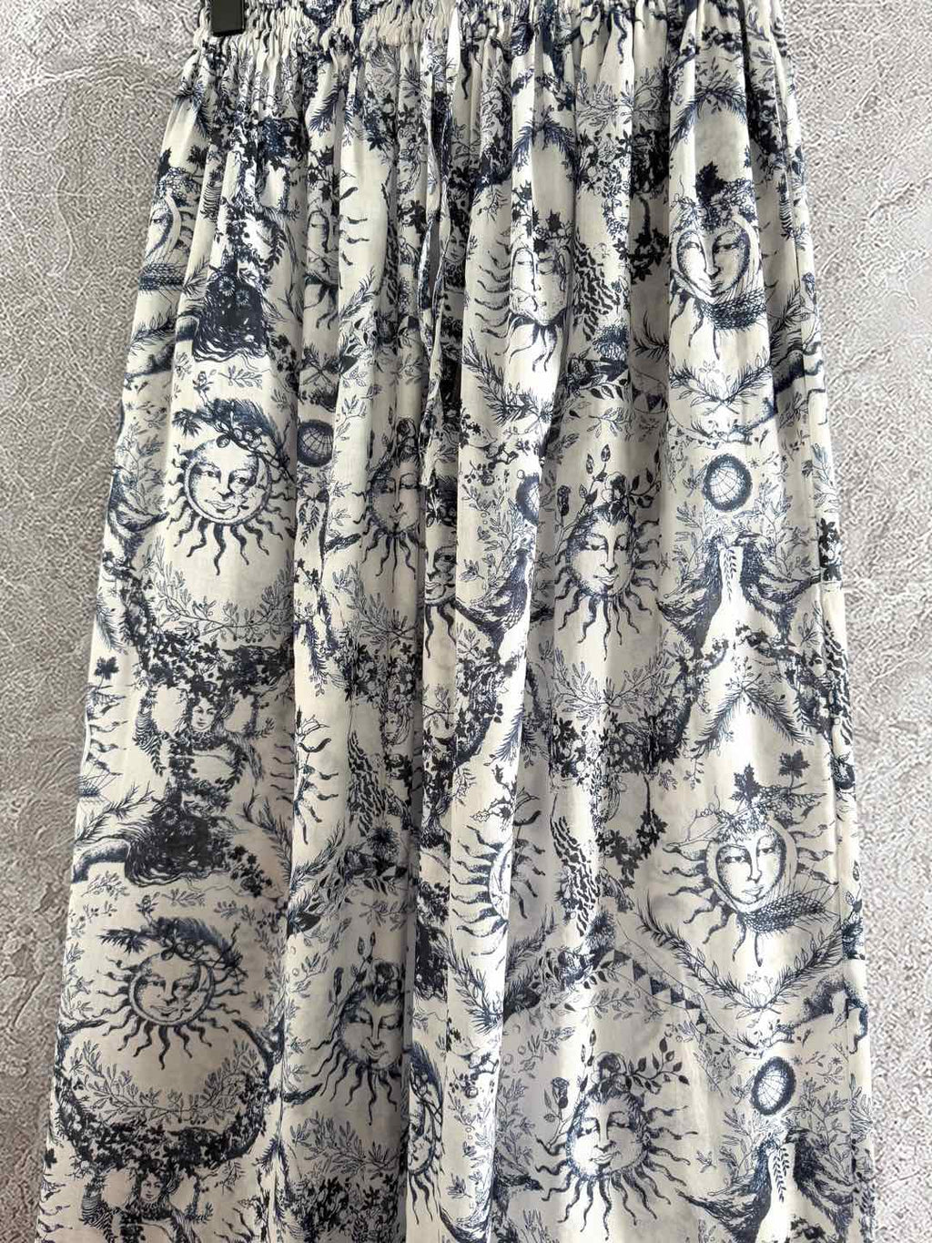CD Sun God Printed Wide Leg Pants Beige Blue Cotton
