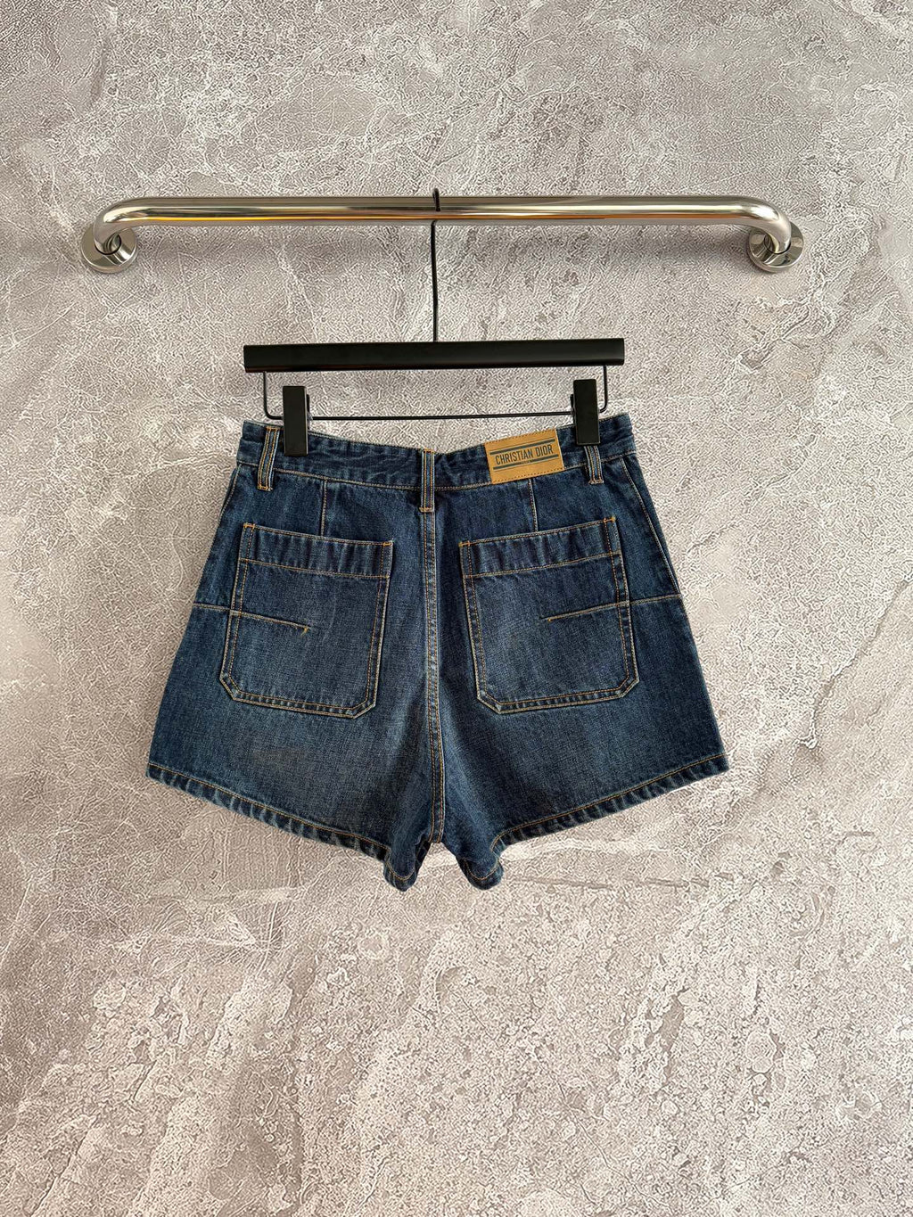 CD Patch Pocket Denim Shorts Blue Cotton