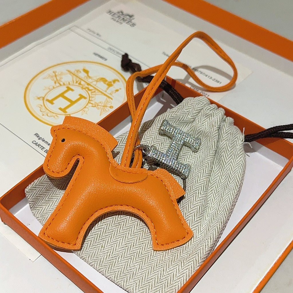 HM Rodeo Horse Bag Charm In Orange Leather