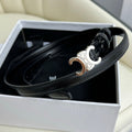 CEL Silver Buckle 13mm Belt Black Cowhide 179726
