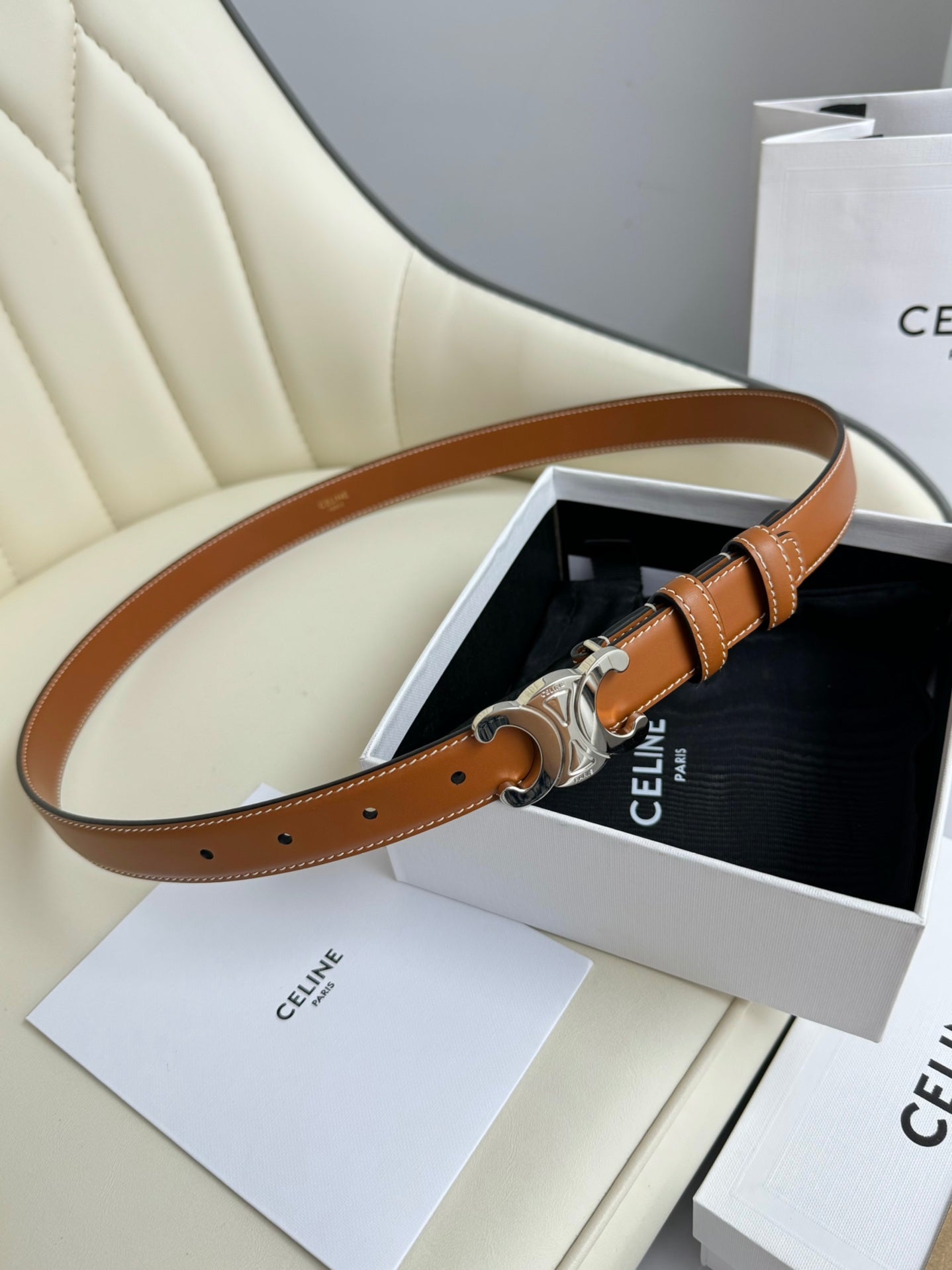 CEL Silver Buckle 18mm Belt Brown Cowhide 179729