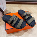 HM 25 Jackson Sandal Khaki Suede Black Calfskin