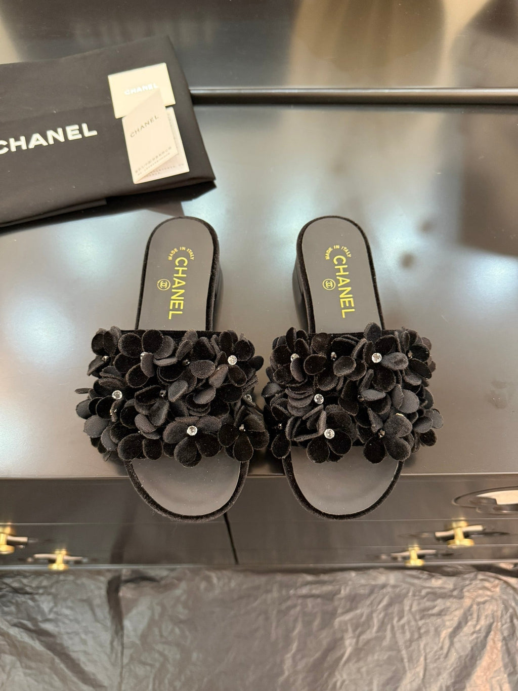 FLAT MULE 15 MM IN BLACK VELVET