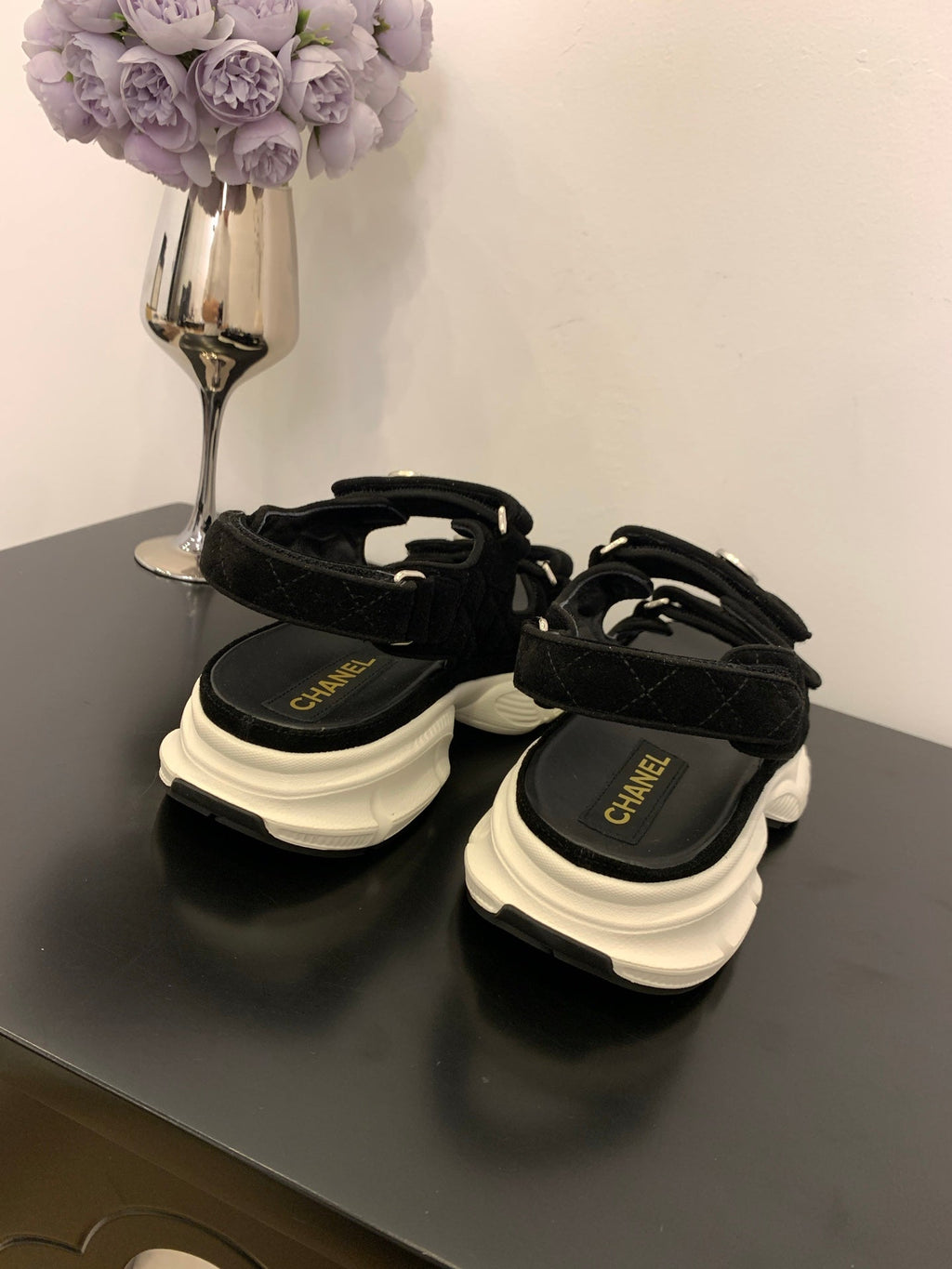 SANDAL 25S IN BLACK SUEDUE FABRIC