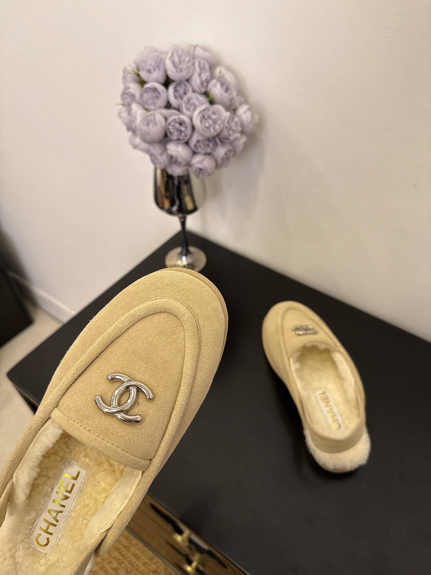 CC 25A Slingback Loafer Light Beige Sherpa Suede