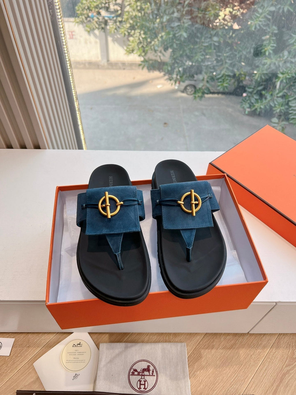 HM Joyce Sandals Black Blue Suede Lambskin 292600