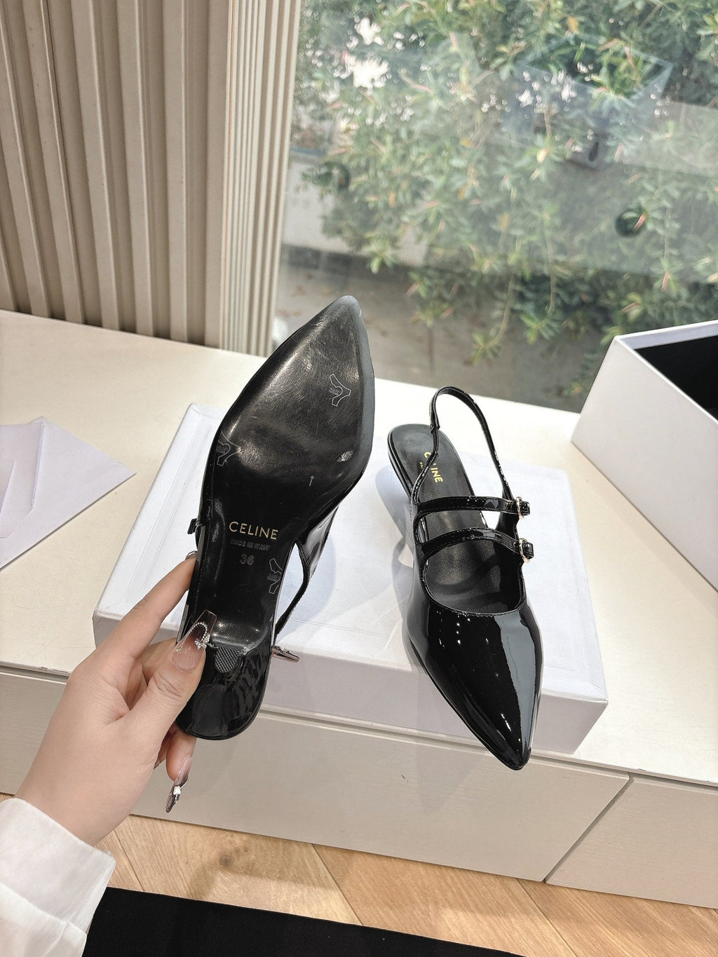 CELINE  Slingback Black Patent Leather 285949