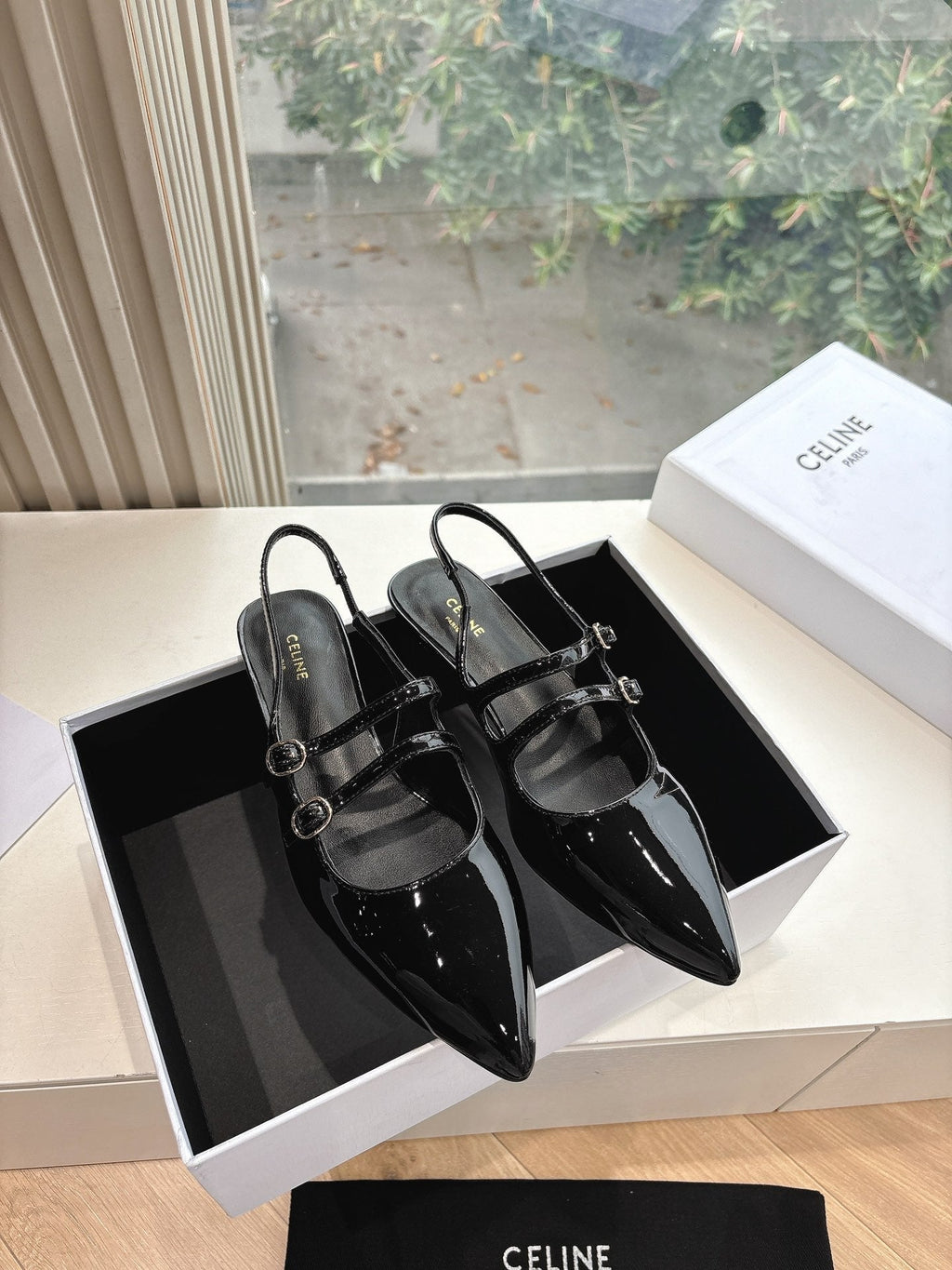 CELINE  Slingback Black Patent Leather 285949