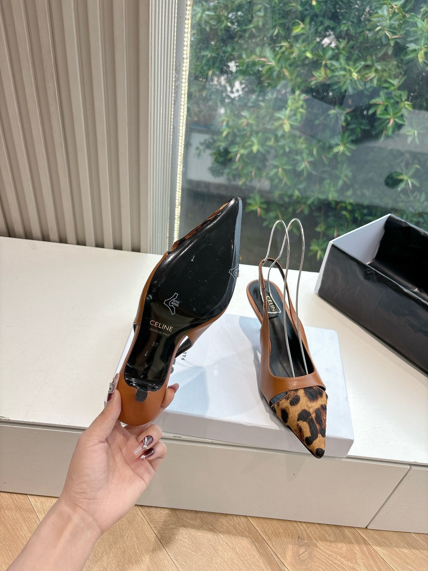 CELINE Slingback  Leopard  Brown Leather 285984