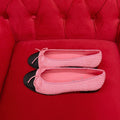 ballet flat pink black tweed grosgrain
