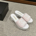 cc sandal 100 pink white tweed sequin