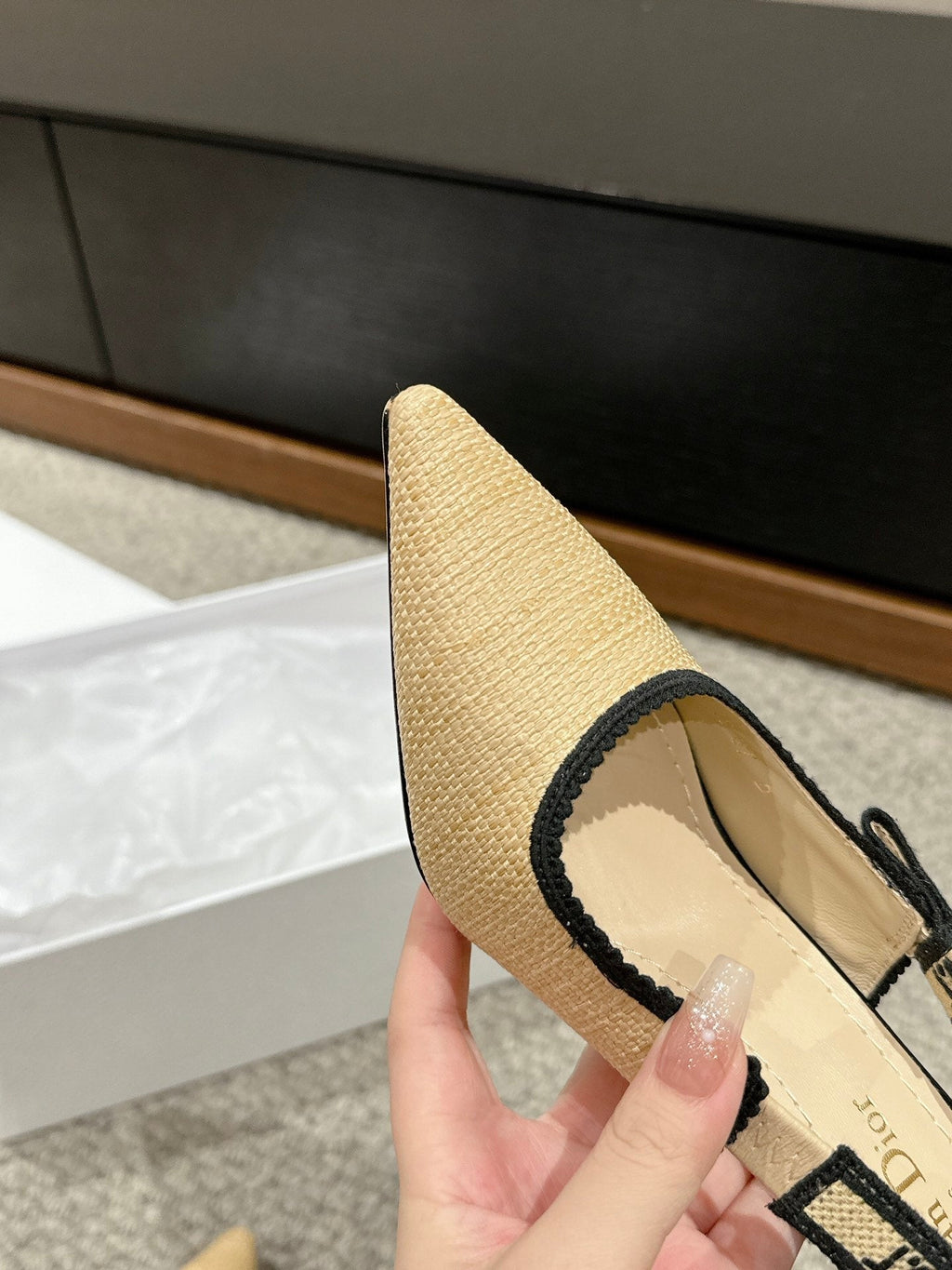 cd slingback 100 beige raffia lambskin
