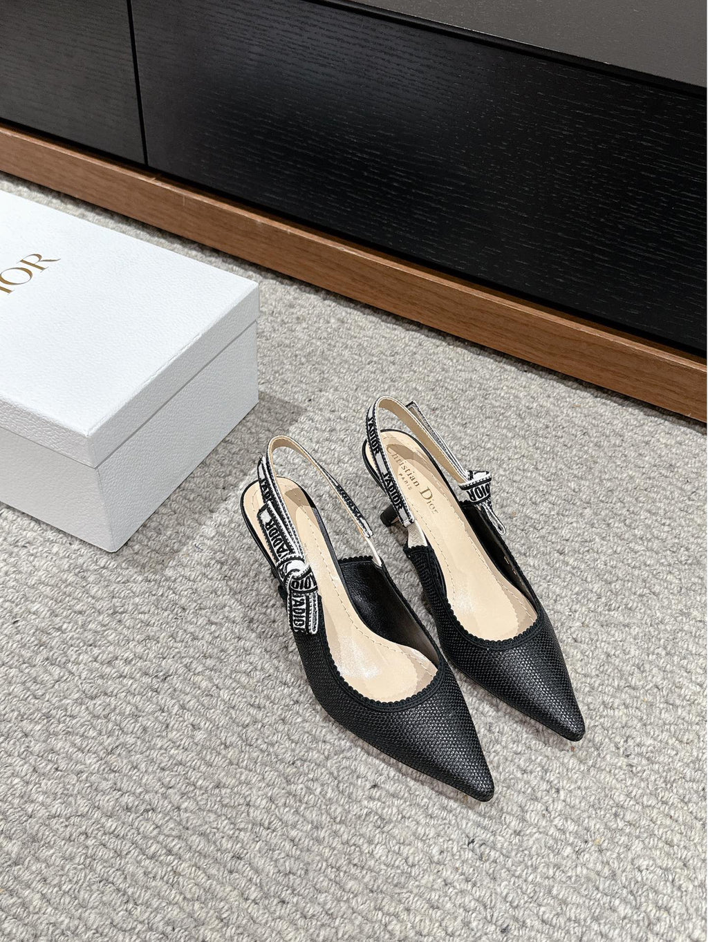 cd slingback 65 black raffia lambskin