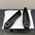 ballet flat flower black calfskin patent calfskin