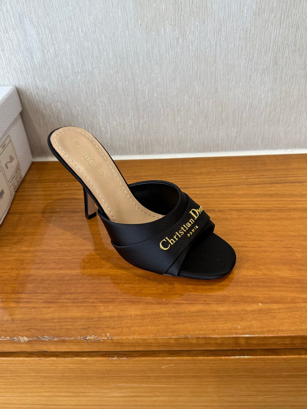 PEEP TOE SANDAL 25S HEELS 10CM IN BLACK SATIN