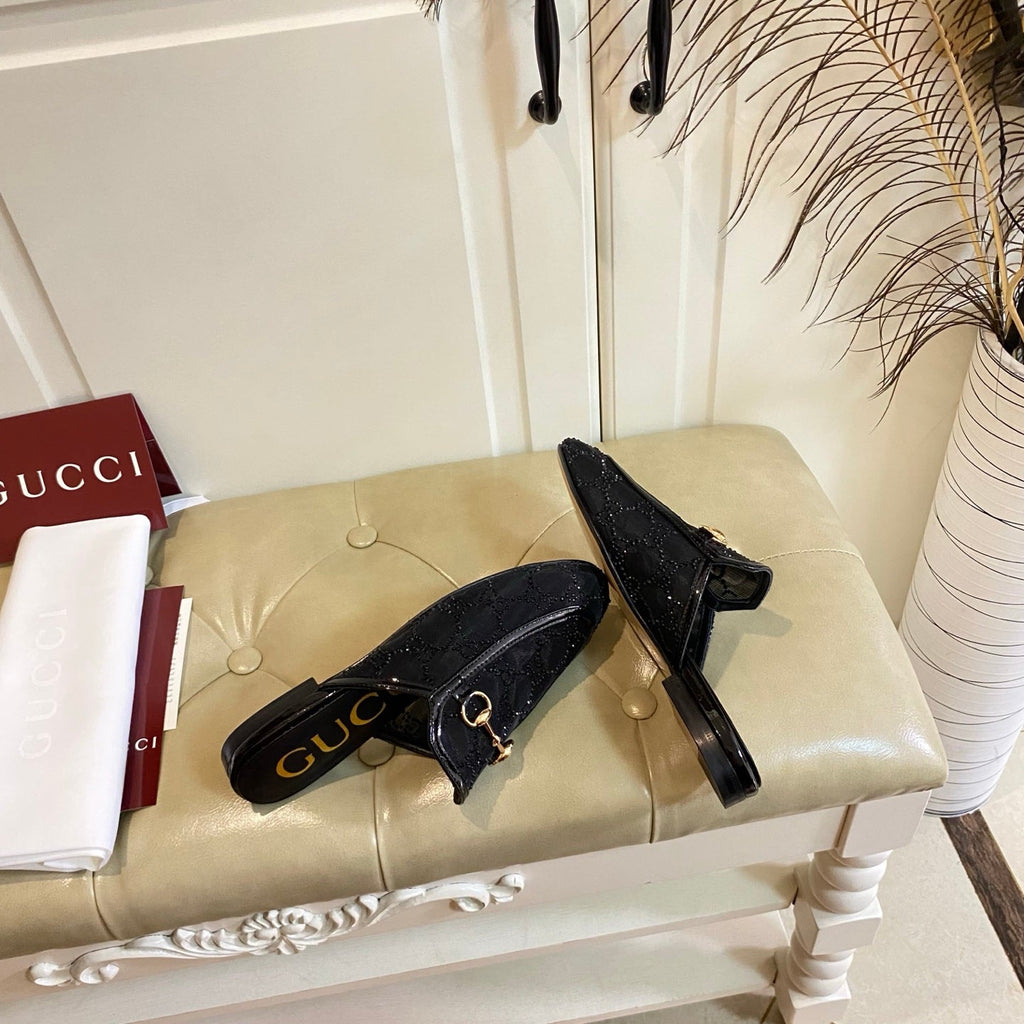 GG PrinceTown Mule Black Mesh With Crystal