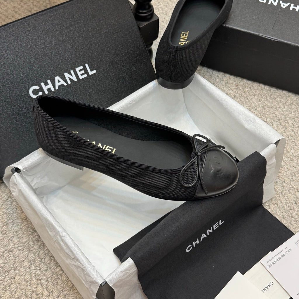 CC 25p Ballet Flat Black Canvas Calfskin