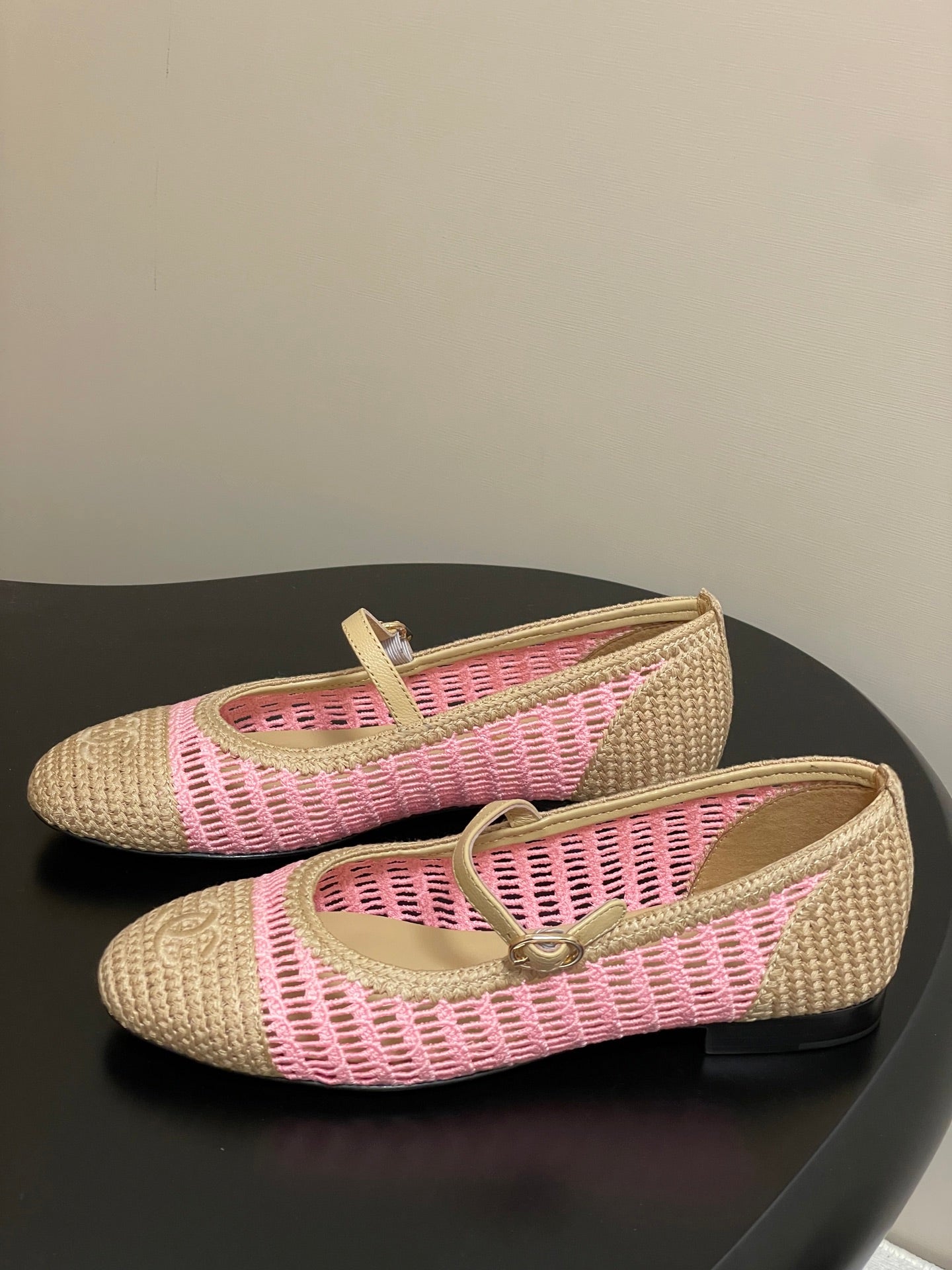 BALLET MARY JANE 10MM IN NATURAL BEIGE AND PINK RAFFIA