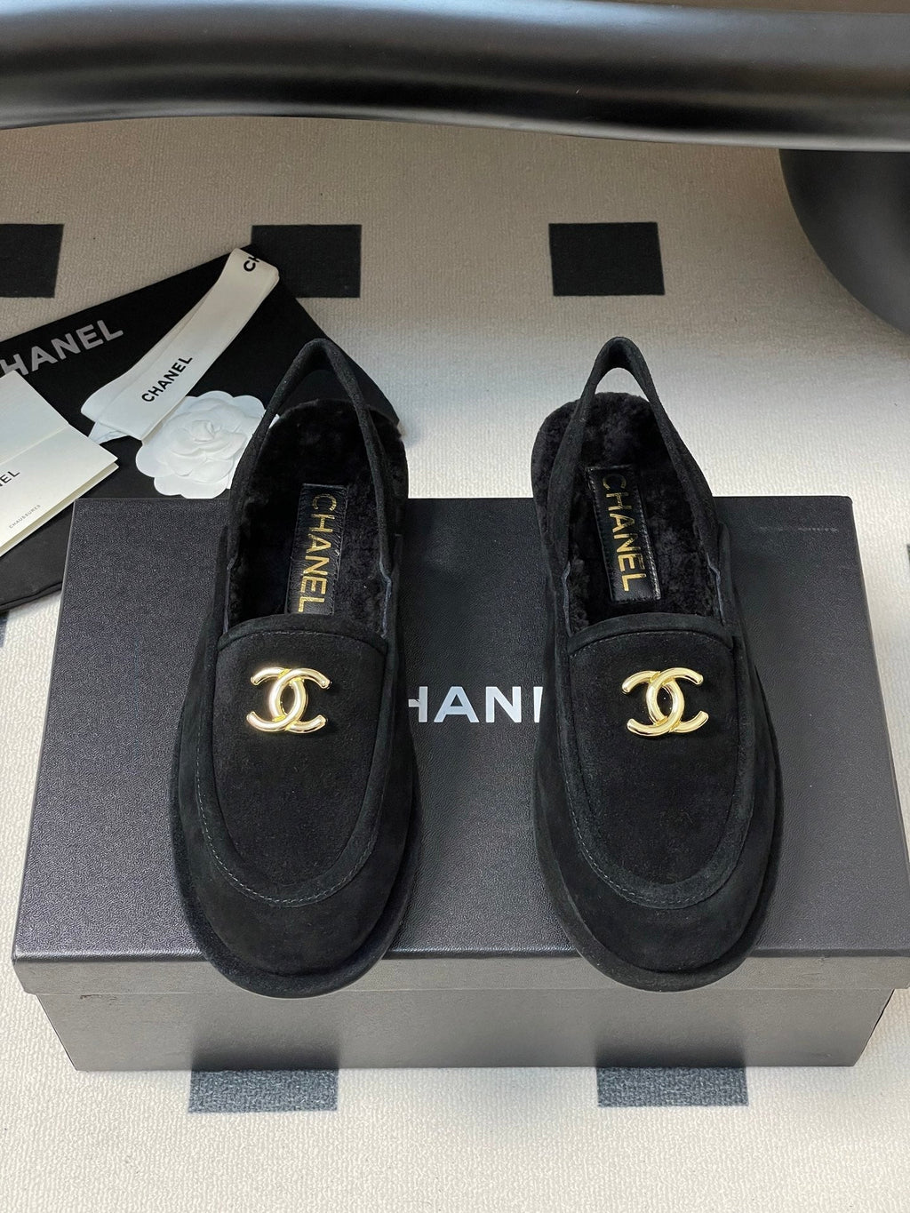 CC 25A Slingback Loafer Black Sherpa Suede