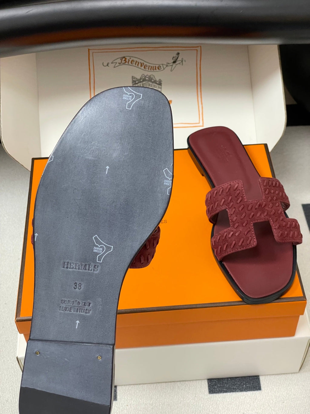 HM 25S ORAN SANDAL IN DARK RED SUEDE AND LAMBSKIN