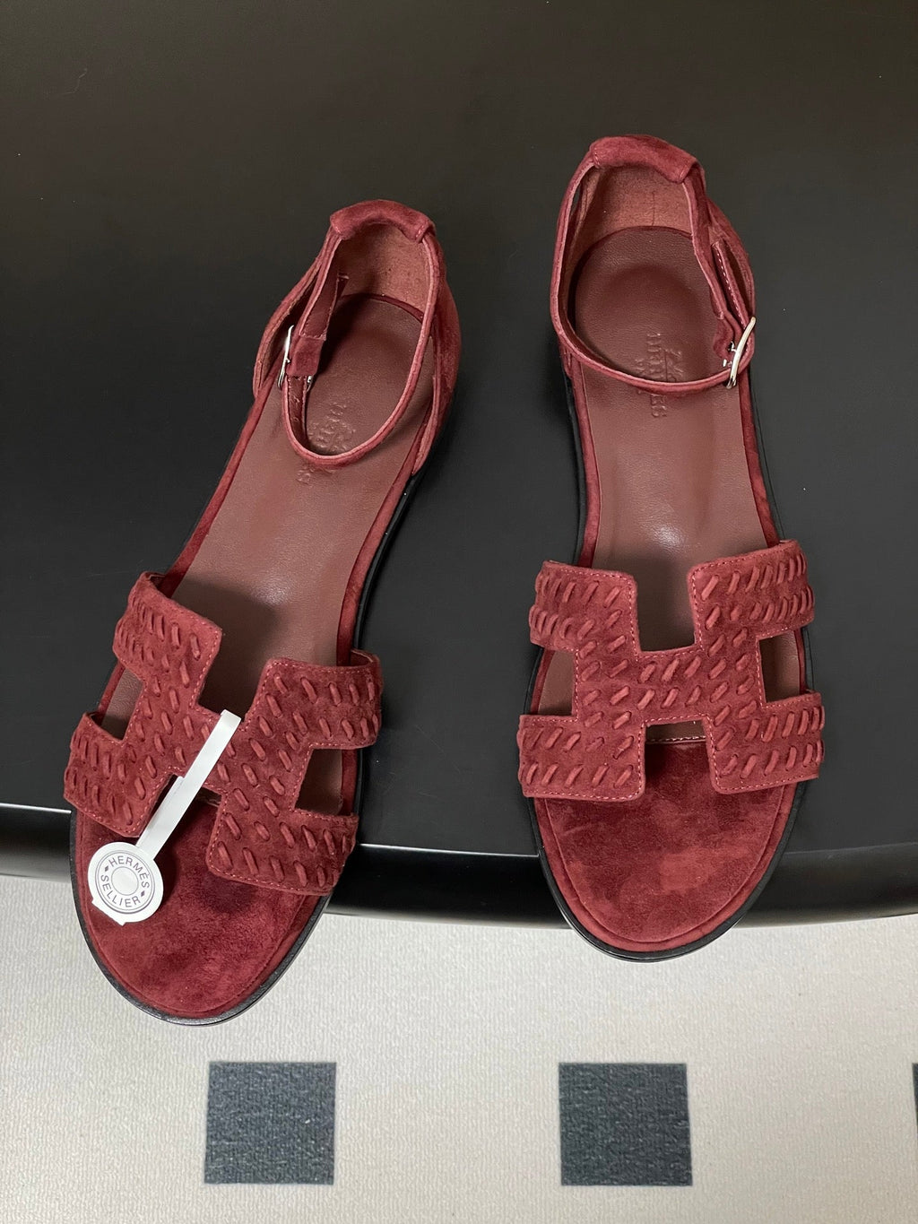 HM 25S SANTORINI SANDAL IN DARK RED SUEDE AND LAMBSKIN