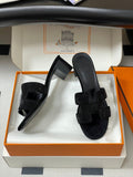 HM 25S ORAN HIGH‑HEEL SANDAL 50 MM IN BLACK LAMBSKIN WITH STONE DETAILS