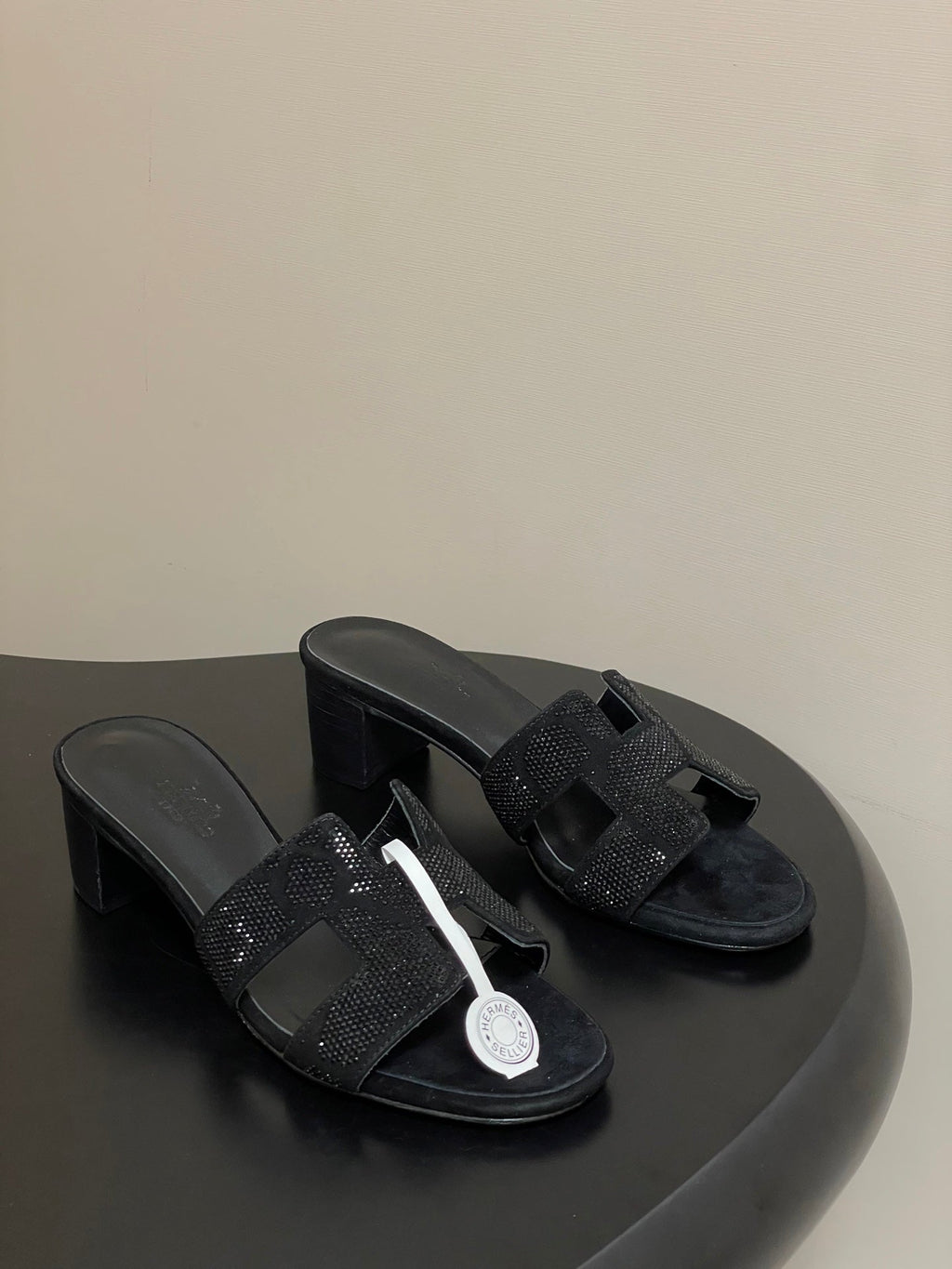 HM 25S ORAN HIGH‑HEEL SANDAL 50 MM IN BLACK LAMBSKIN WITH STONE DETAILS
