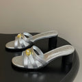 CD 26 Chunky Heel Sandals 50 Metallic Silver Leather 593520