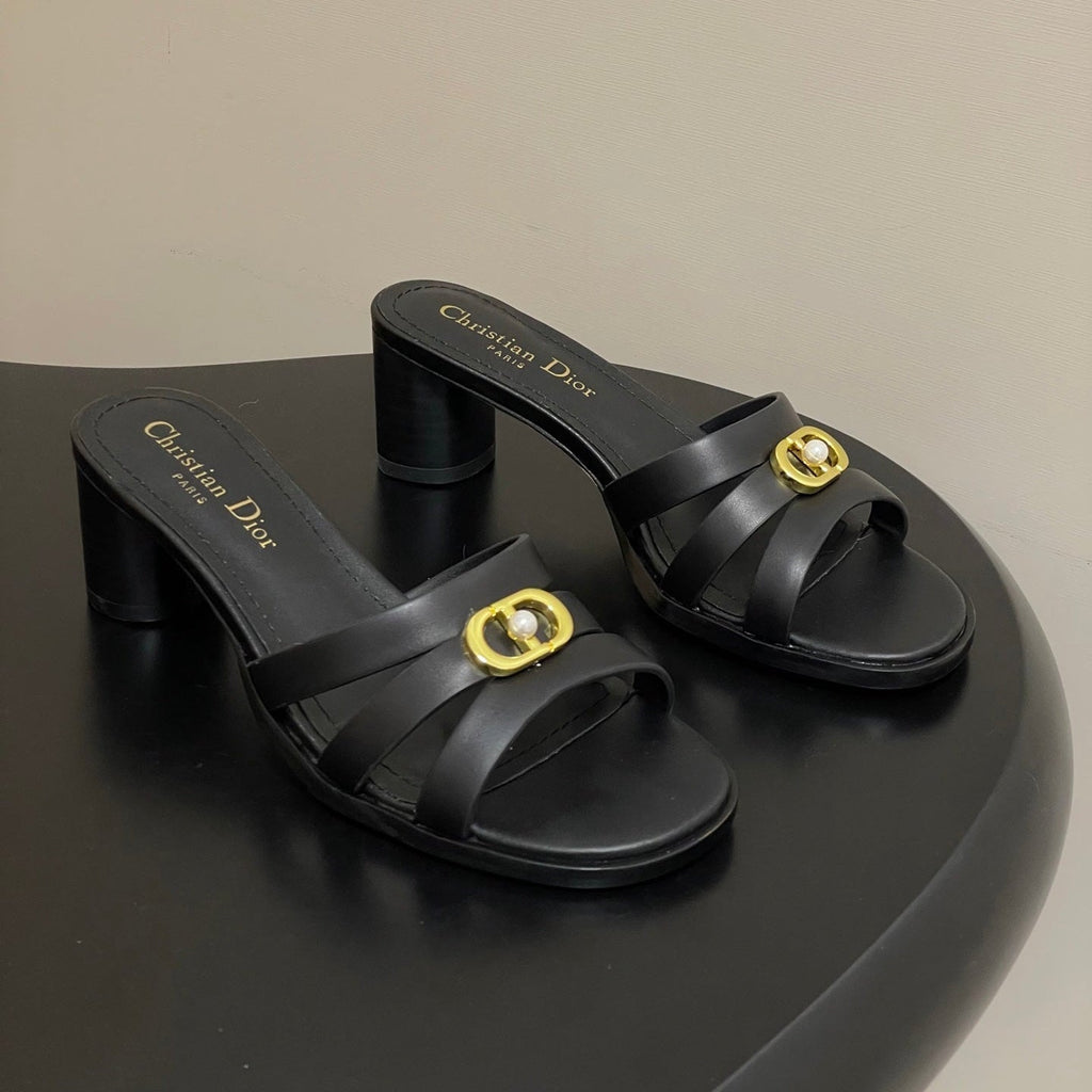 CD 26 Chunky Heel Sandals 50 Black Leather 593526