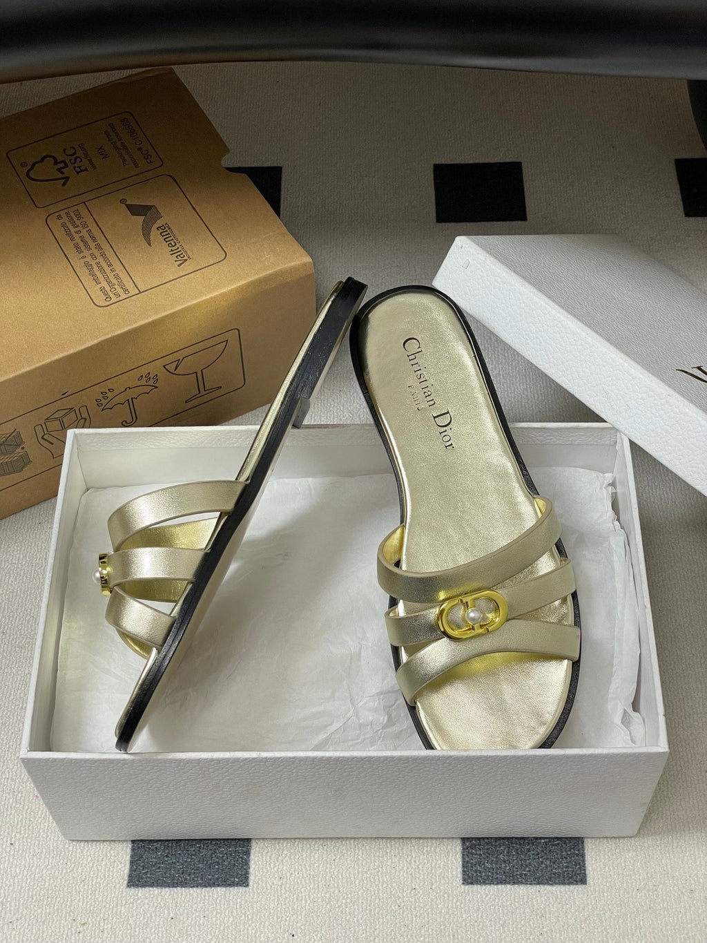 CD 26 Chunky Heel Sandals Metallic Gold Leather 593528