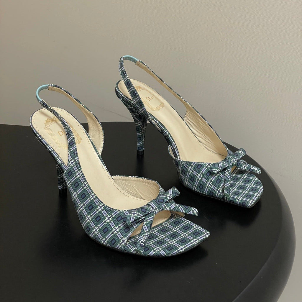 CD 26 Slingback 85 Black Green Blue Leather Silk Fabric 593602
