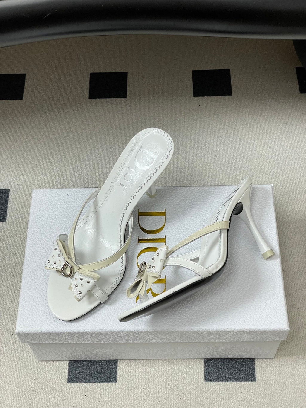 DIOR 26S HIGH HEEL SANDALS 100 MM IN WHITE CALFSKIN