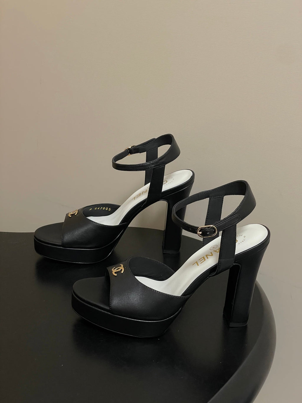 CHANEL 26S HIGH HEEL SANDALS 120 MM IN BLACK LAMBSKIN