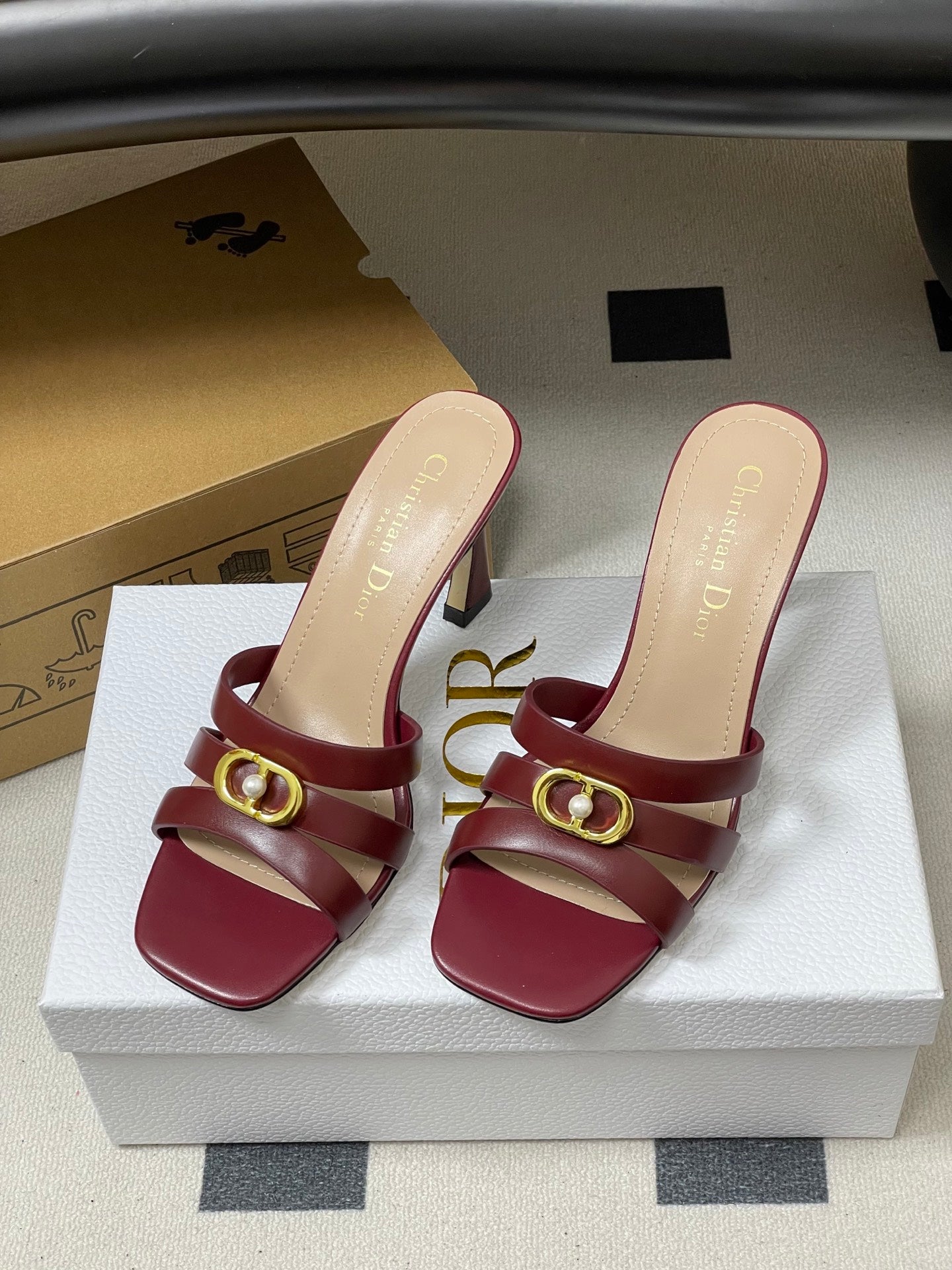 DIOR 26S HIGH HEEL SANDALS 80 MM IN DARK RED CALFSKIN