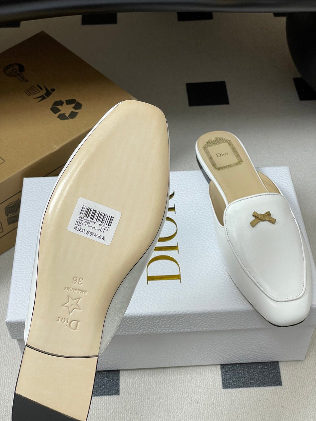 CD 26 Bow Mules White Beige Cowhide 632596