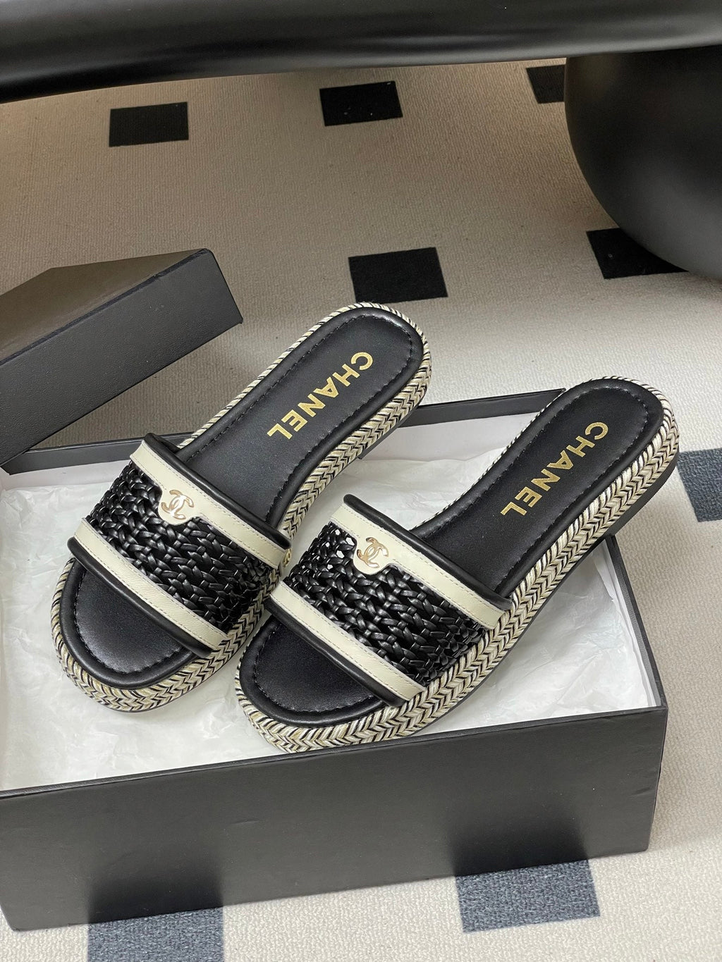 CC 26s Platform Slippers Black Cowhide 649461