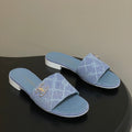 CC 26s Flat Sandals Blue Canvas Sheepskin Double C 649506