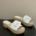 CC 26s Camellia Slippers Beige White Rope Smooth Leather 649401