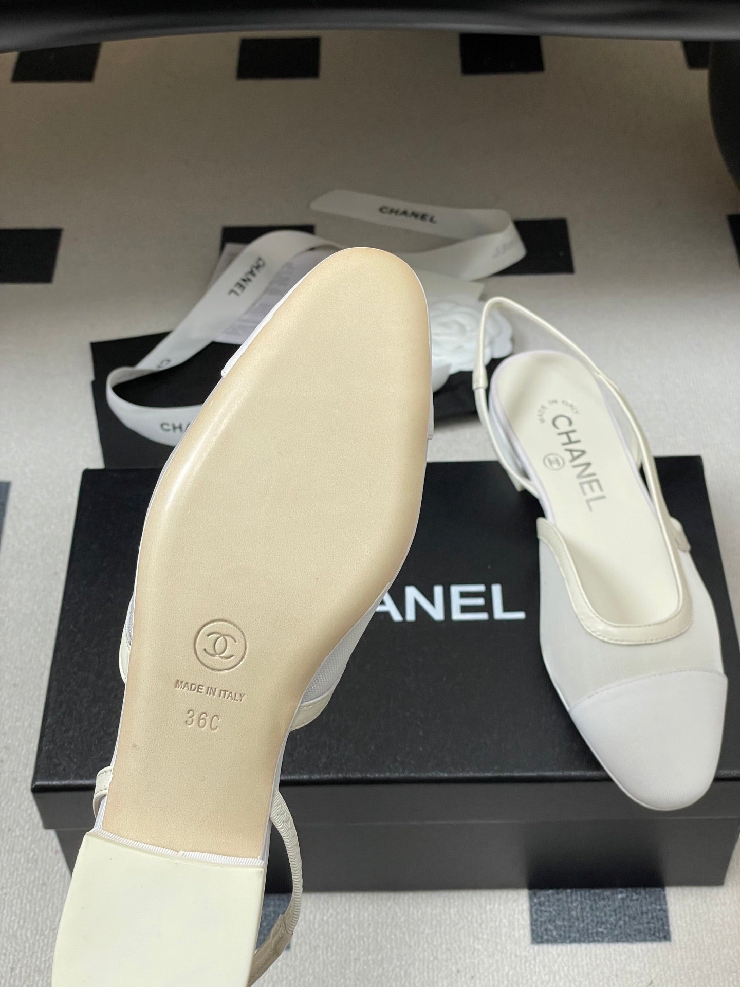 CC 26s Slingback White Mesh Fabric Sheepskin 649449