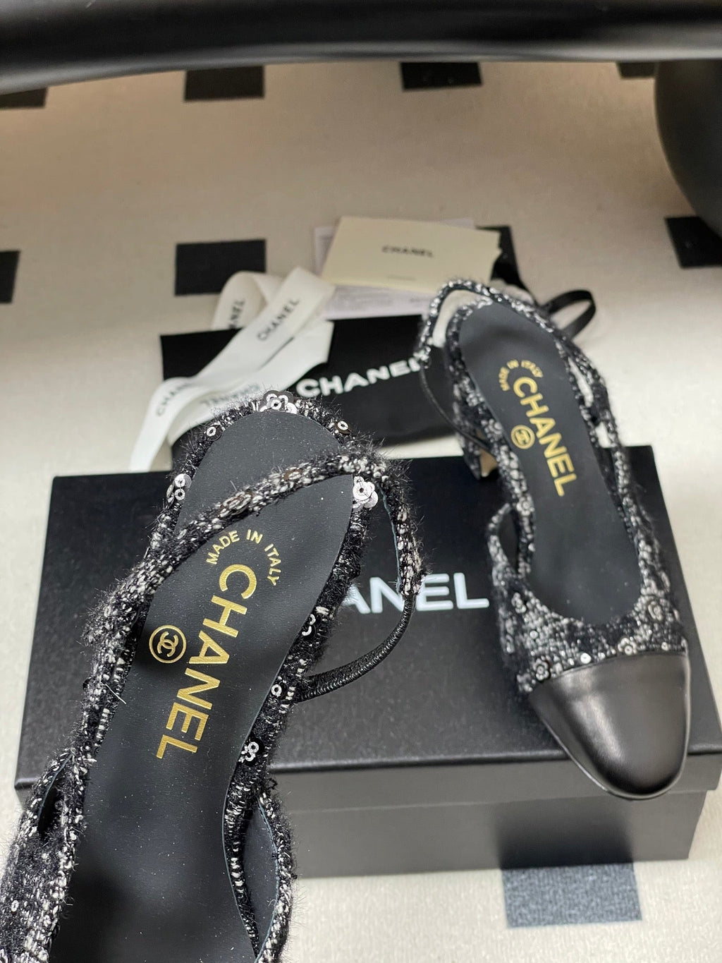 CC 26s Slingback 65 Black Tweed Sheepskin 649418