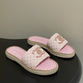 CC 26s Flat Slippers Pink Gold Fabric Sheepskin 649485
