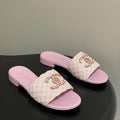 CC 26s Flat Slippers Pink Fabric Sheepskin 649488