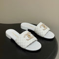 CC 26s Flat Slippers White Fabric Sheepskin 649491