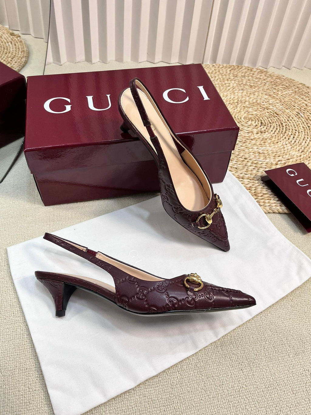 GC Horsebit Slingback Pump 50mm Rosso Ancora red  Embossed Sheepskin 294575