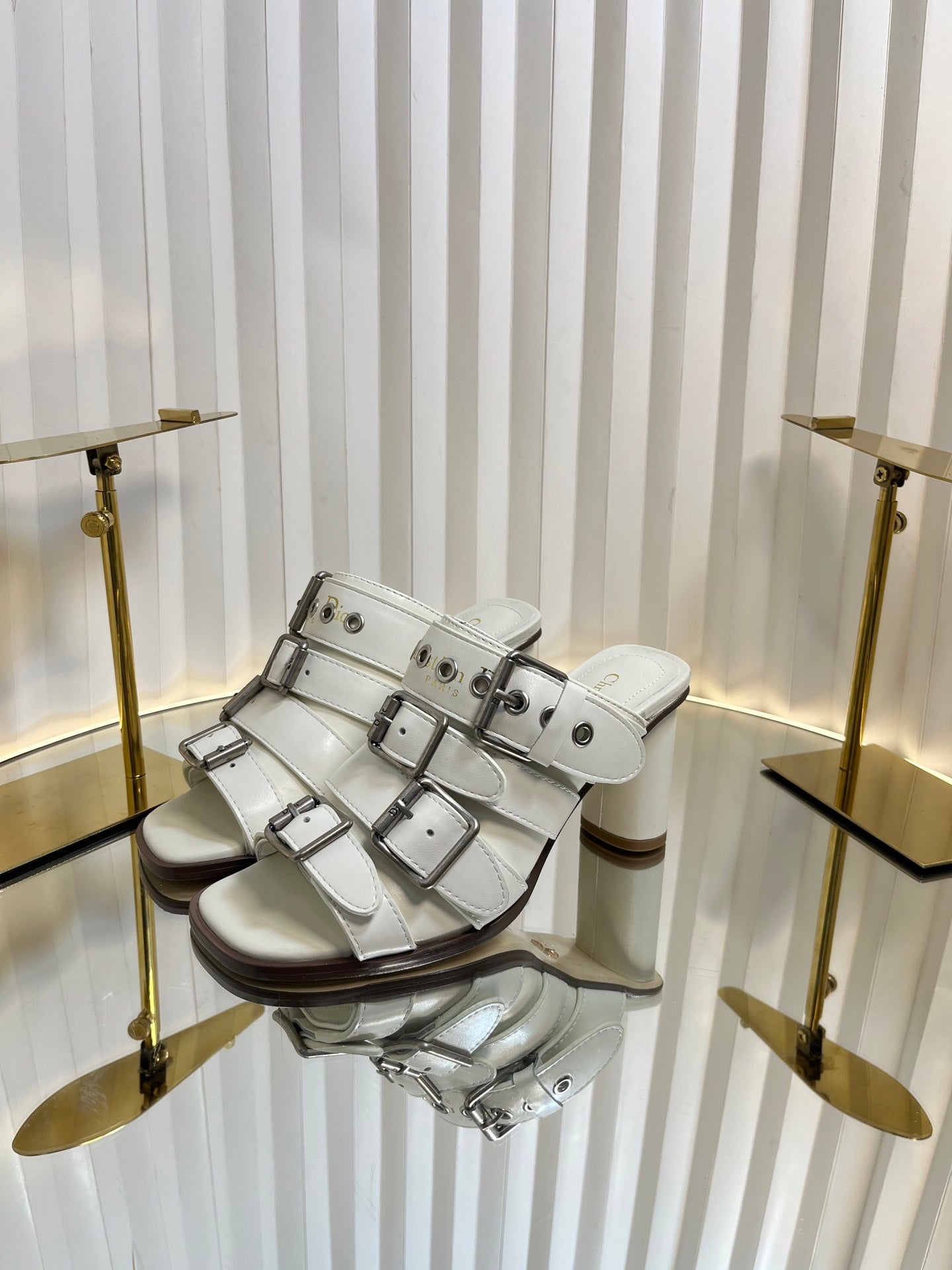 PUNK HEEL SLIDES 25S 80MM IN WHITE CALFSKIN