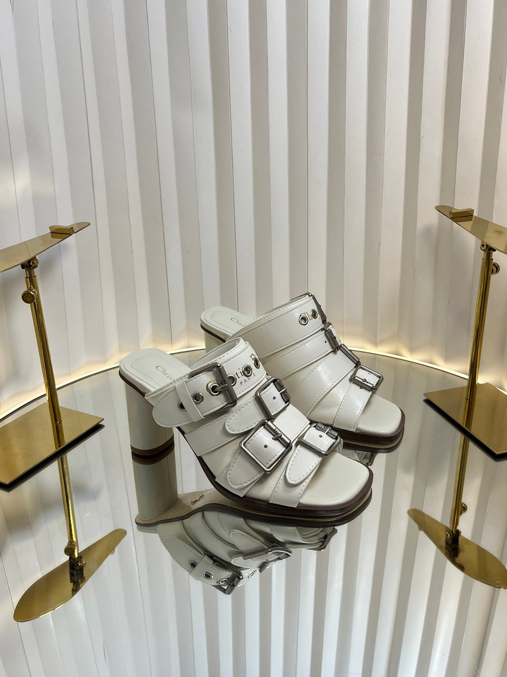 PUNK HEEL SLIDES 25S 80MM IN WHITE CALFSKIN